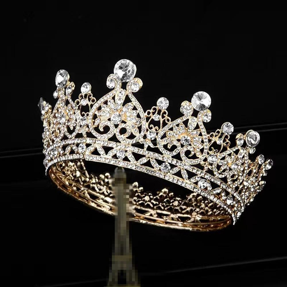 Kerek korona lányoknak Női Menyasszonyi Barokk Színjáték Koronák Európai hercegnő tiara kristály hajdíszek Ékszerek teljes koronás királynő