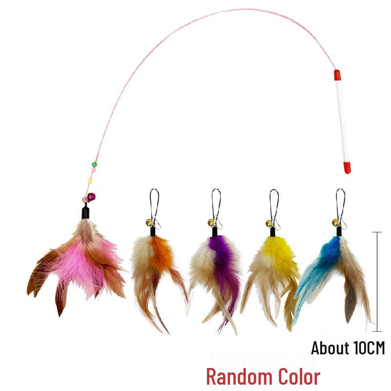 Multi-Feather Cat Teaser Stick with Bell - Replacement Head Available