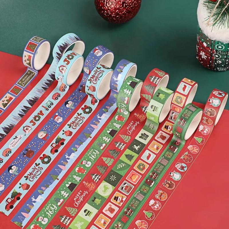 12 Rolls Cute Gold Foil Journal Decor Christmas Tape  Cartoon Holiday Design DIY Handcraft Stationery Supplies Washi Tape