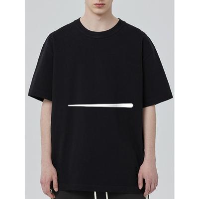 Übergroßes T-Shirt Schwarz Minimalistisch Weißer Linien-Print Lässig Streetwear Unisex Oberteil für den Alltag