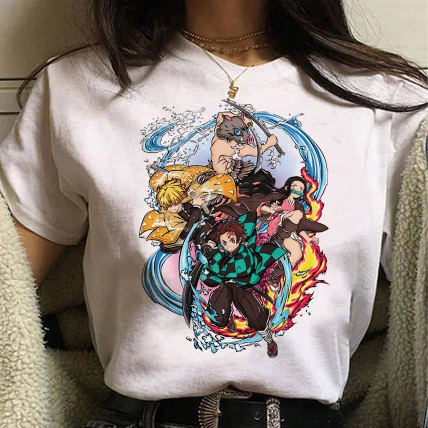 Kimetsu No Yaiba T Shirt unisex Manga Funny Y2K T Shirt Girl Funny Clothing Aesthetic Clothes S разноцветный