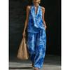 1116 set European and American women's clothing printed neck V-neck sleeveless casual pants set