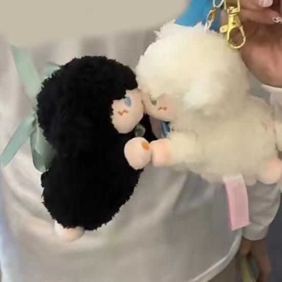 Sheep Plush Toy Mouth with Magnet Soft Lovely Kissing Lamb Plushies Decoration White/Black Sheep Doll Key Ring Bag Hanging Ornament Couple Gift