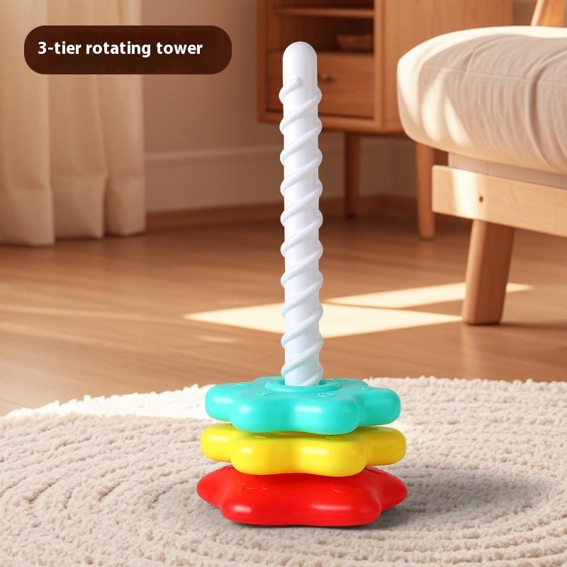 1 Set Montessori Rotating Rainbow Tower Baby Stacking Toys Children Develop Motor Skills Game Spinning Stacking Toy Gifts