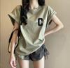 Women's Round Neck Flying Sleeve T-Shirt Loose Letter Printed Pullover Casual Korean Style Short Sleeve Top