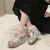 Plateau-Keilsandalen Damen High Heels Hausschuhe Casual Flip-Flops Sommer Vintage Schlangenmuster Print Peep Toe Damen Slides