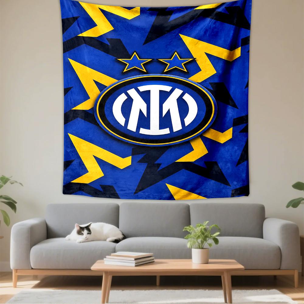 Inter Milan Logo with Stars on Blue-Yellow Patterned tapestry for bedroom and living room home decor