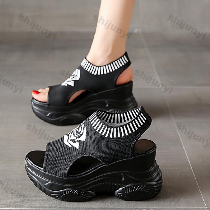 Fashion Women Summer Shoes 2025 Summer New Height Increase Non Slip Peep Toe Fly Weave Sandals Platform Sport Casual Women Wedge Shoes
