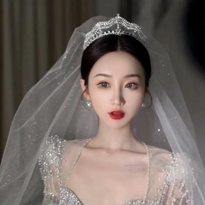 Nowy Koreański Styl Kafelkowy High End Tiara Korona dla Panny Młodej Elegancka Suknia Ślubna Akcesoria Księżniczki Luksusowa Korona