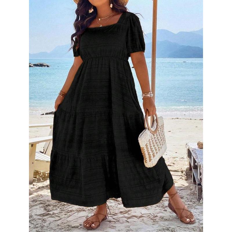 

Puff Sleeve Square Neck Dress M35465 2XL чорний