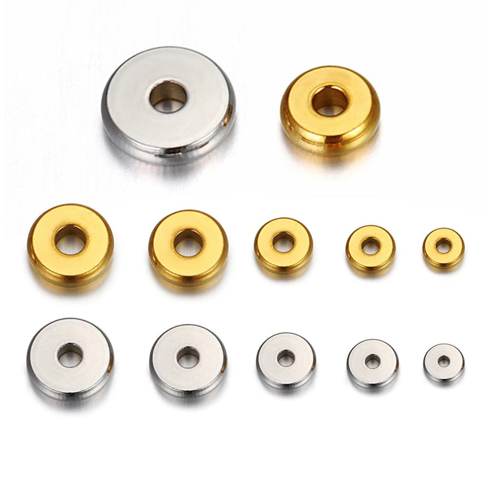 100pcs Stainless Steel Beads Flat Round Bead Gold Color Loose Spacer Beads for DIY Bracelet Necklace Jewelry Making Wholesale