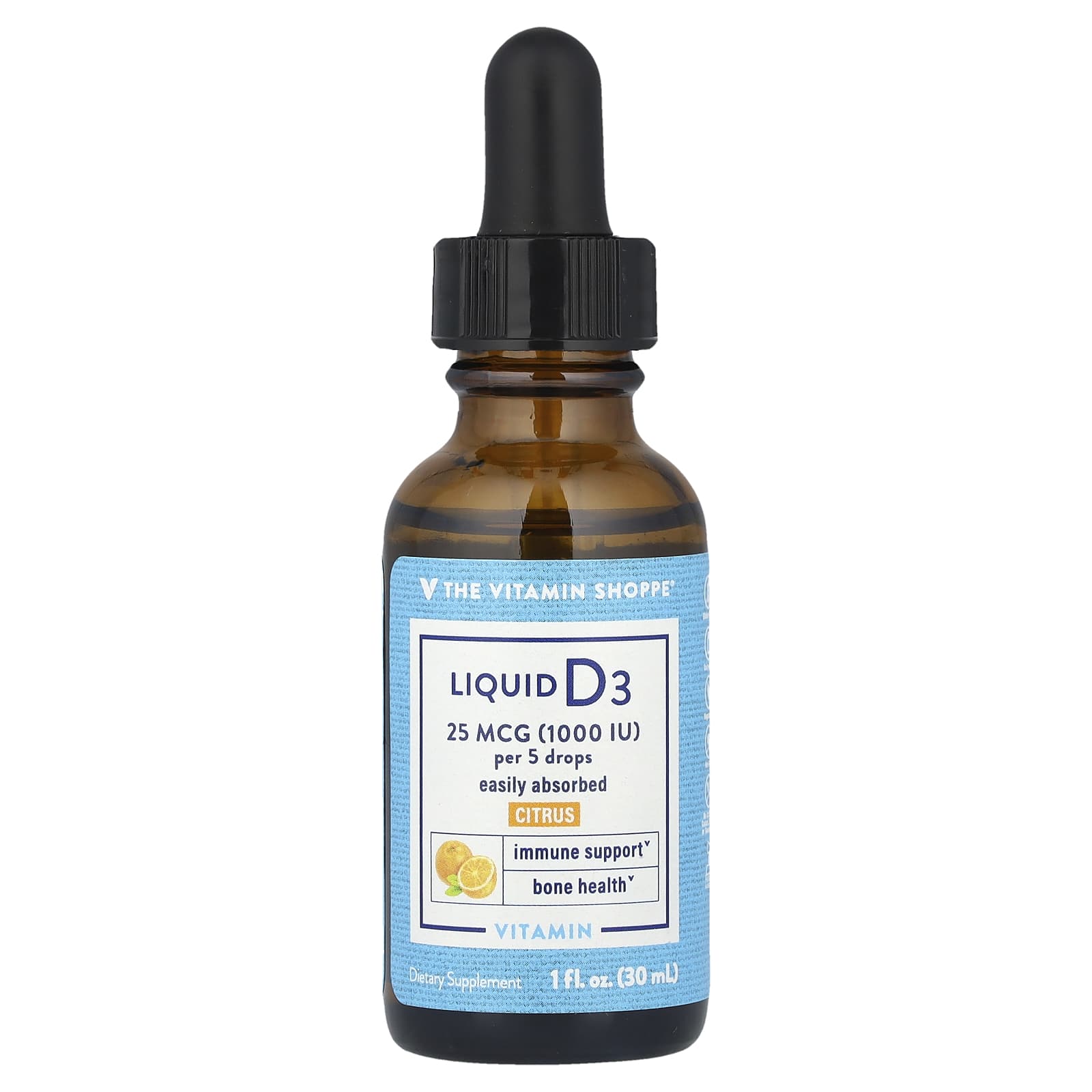 

The Vitamin Shoppe, Liquid Vitamin D3, Citrus, 25 mcg (1,000 IU), 1 fl oz (30 ml)