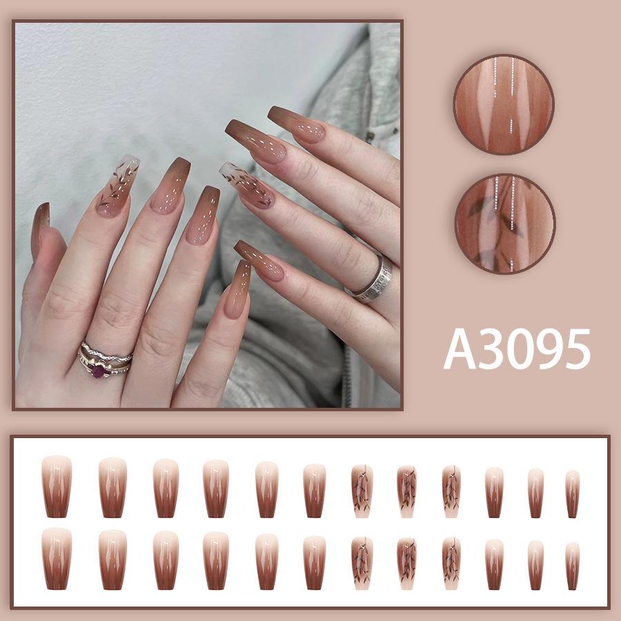 Elegant Autumn & Winter Caramel Brown Ballet Manicure: 24-Piece Whitening Nail Stickers