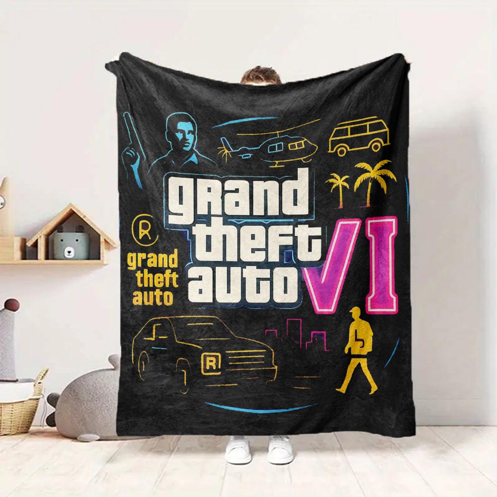 Gta Vi Art Flannel Blanket Throw Blanket Soft Warm Sofa Bed Camping Home Decor Unique Christmas Gift C9211679