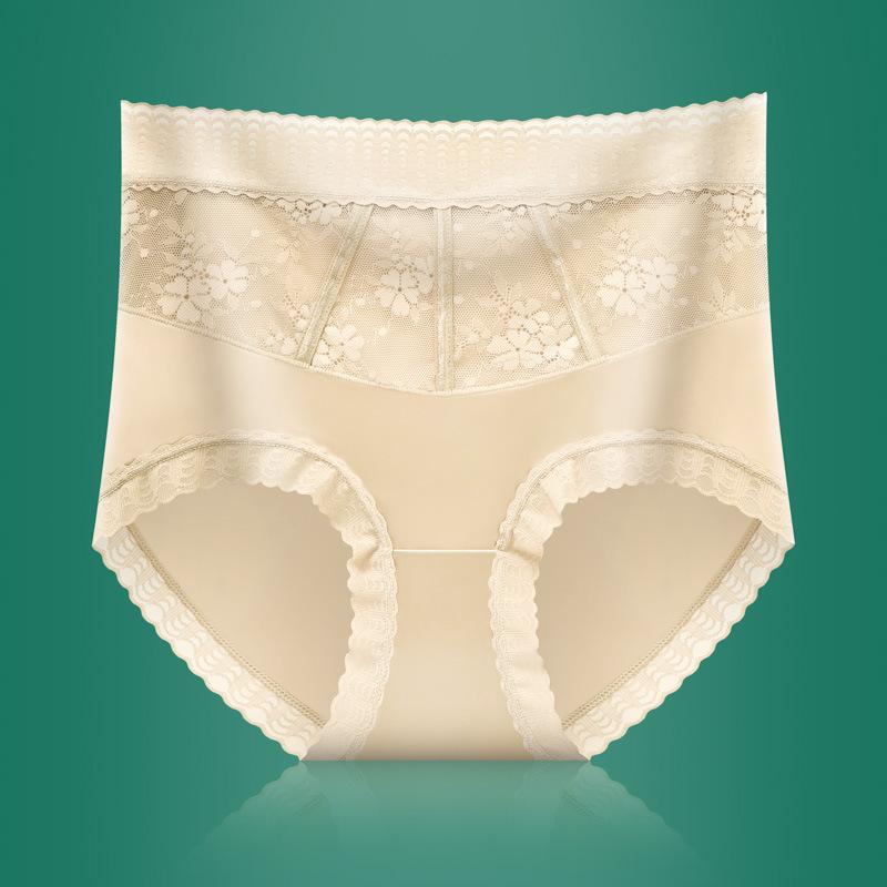 Women's Summer High End Light Luxury Sexy Lace Hips and Belly Without A Scratch Nude High Waist Briefs