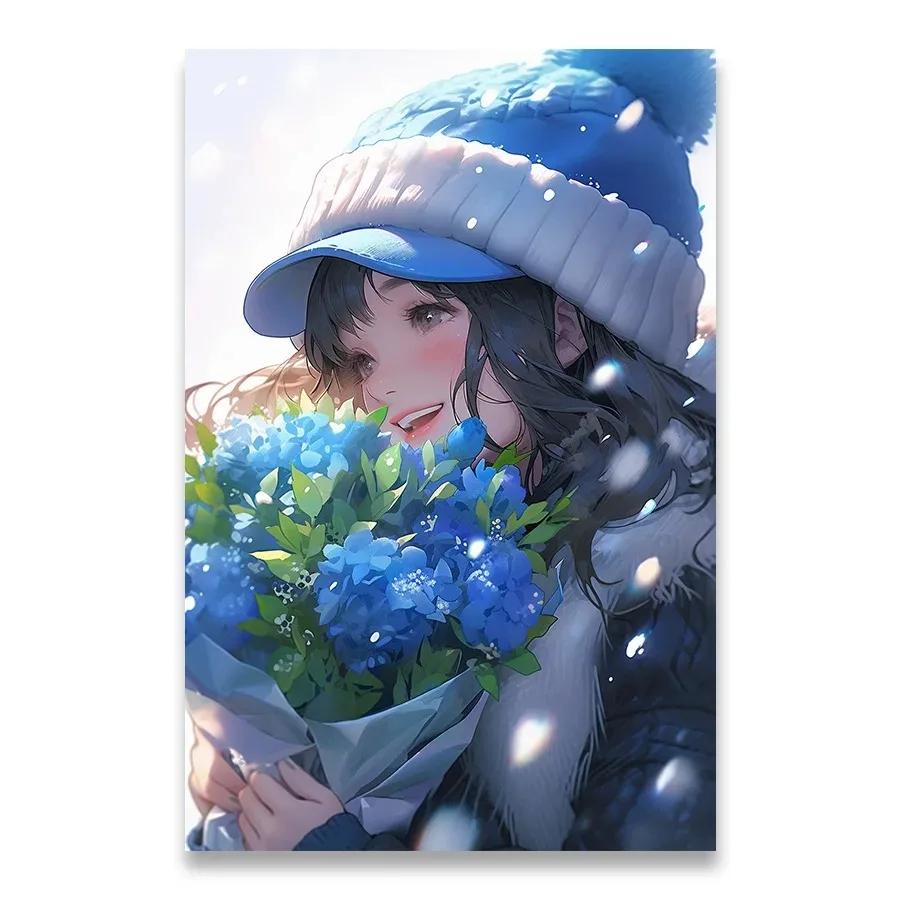 A Girl Who Loves Flowers Decorative Painting Minimalist Aesthetics Print Canvas Painting for Living Room Modern Home Decor