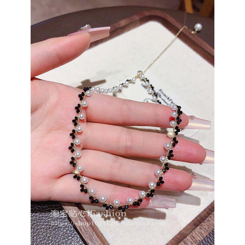 French Style Crystal Clavicle Chain Fashion Fancy European and American Style Necklace Black Niche Style Unique Pearl Necklace Necklace