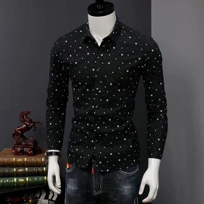 Camisas de Manga Larga para Hombre en Otoño Slim Guapo Negocios Casual Camisas de Pulgada Juventud Estilo Coreano Moderno Camisas de Lunares para Hombre