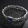 Chunky Cuban Chain Bracelets for Men Boys,Embossed Stainless Steel Chain Link Wristband with Blue Stone,Retro Jewelry Gift