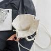 Vintage Top Handle Pearl Women Handbag Summer Hollow Out Beach Bucket Girl Shoulder Crossbody Bag