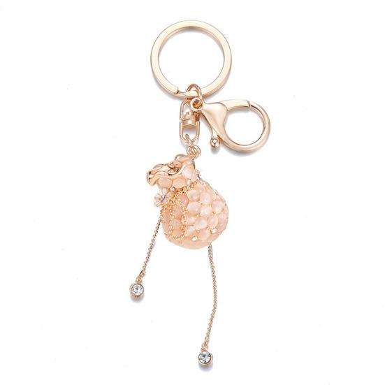 Money Bag Keychain Rhinestone Tassel Design Lucky Bag Shape Key Chain Pendant Strong Lobster Clasp Anti-Lost Keychain Gift Accessory