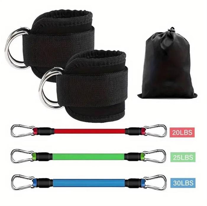 

Three-Tube Elastic Resistance Band with Ankle and Door Buckle for Home Fitness