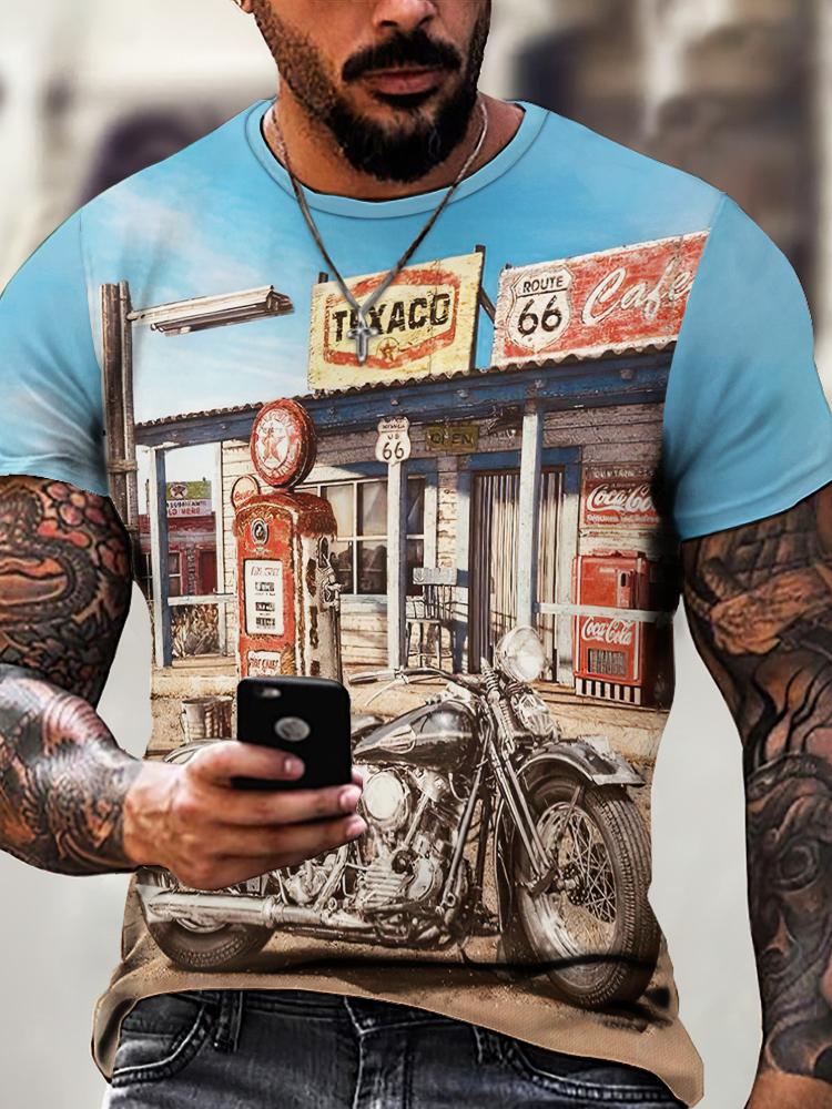 Vintage Street Exploration 3D-gedrucktes Herren-T-Shirt Neues Trend-T-Shirt Vintage Locker Sommer Rundhals Kurzarm Unisex-Oberteil