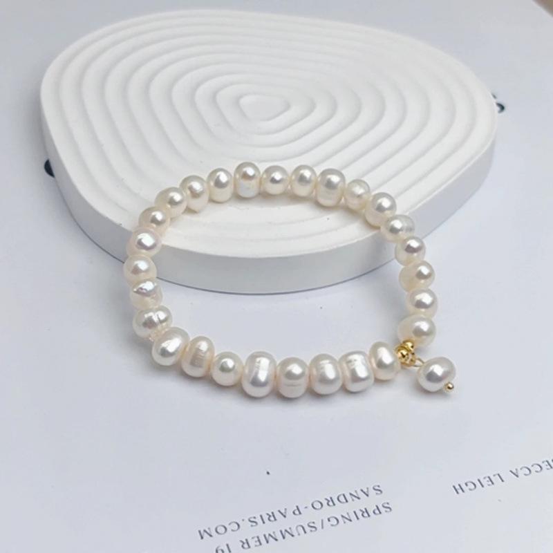 2025 New 6-7mm Near Round Freshwater Pearl Bracelet with 18k Gold-Plated Copper - Light Luxury, Simple & Versatile Style