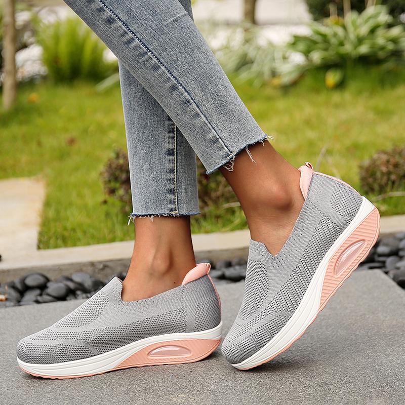 Summer Womens Platform Knitted Sneakers Comfy Breathable Mesh Flats Loafers Woman Air Cushion Sports Shoes For Women