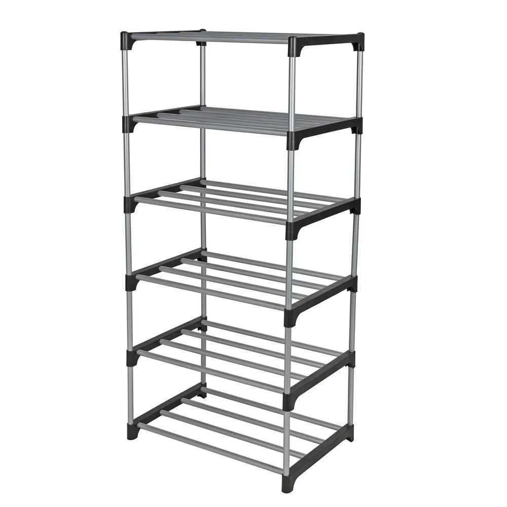 6 Tier Shoe Rack Storage Solution Stackable Metal Pipes Plastic Connectors Organize Shoes Entryway Closet Garage 8 Pairs Durable