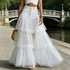 Women Skirt, High Waist Mesh Splicing Skirt, Soft Breathable Patchwork Hip Covering Versatile Maxi Skirt for Party Beach Wedding Night Out