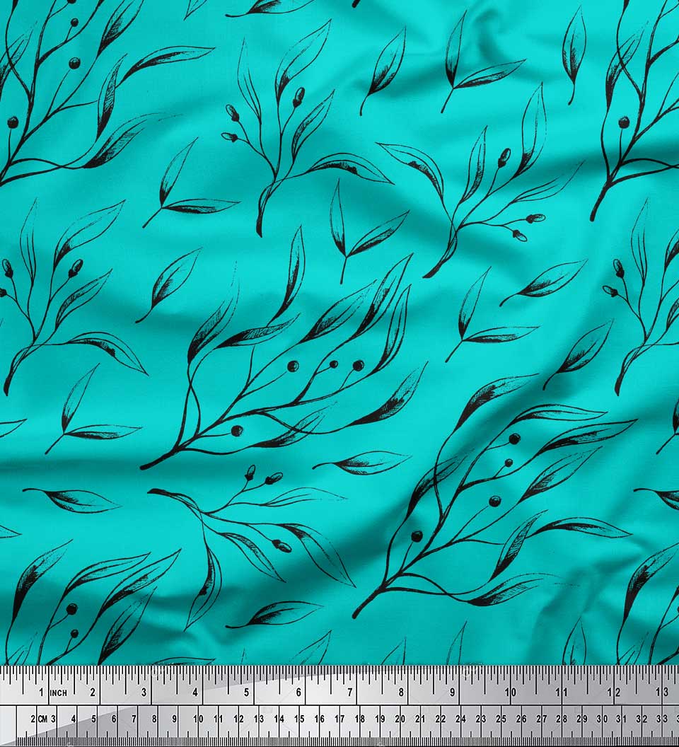 

Тканина Soimoi Grey Poly Crepe Тканина з листям чорниці з принтом на метр 42 дюйма 42 Inch Wide - Poly Crepe зелений