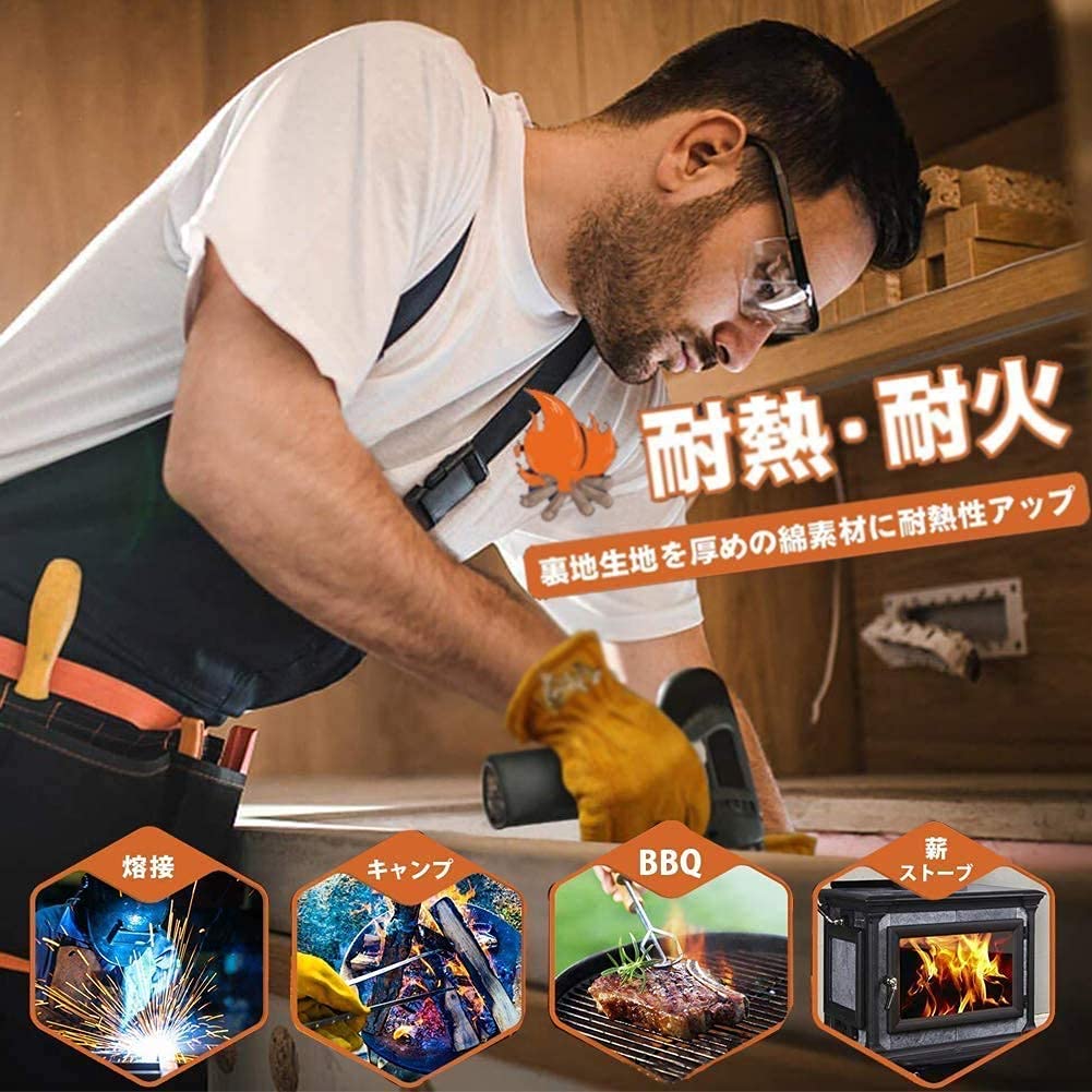 Work BBQ Camping Outdoor Leather Orange [Yahuhu] Heat-resistant Gloves, Fire-resistant Gloves, Gloves, Gloves, Gloves, Gloves, Gloves, Cowhide,