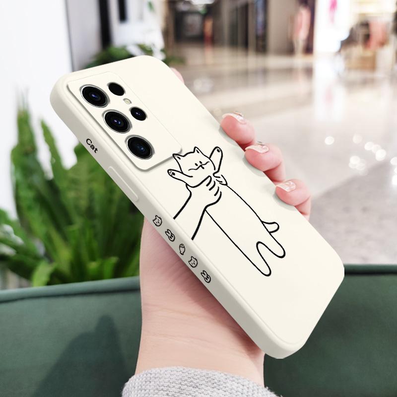 Fidgeting Cat Phone Case For Samsung Galaxy S25 S24 S23 S22 S21 S20 Ultra FE S10 S10E Plus Note 20 Ultra Silicone Cover