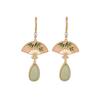Chinese Bamboo Fan-Shaped Earrings with Imitation Hetian Jade & Enamel