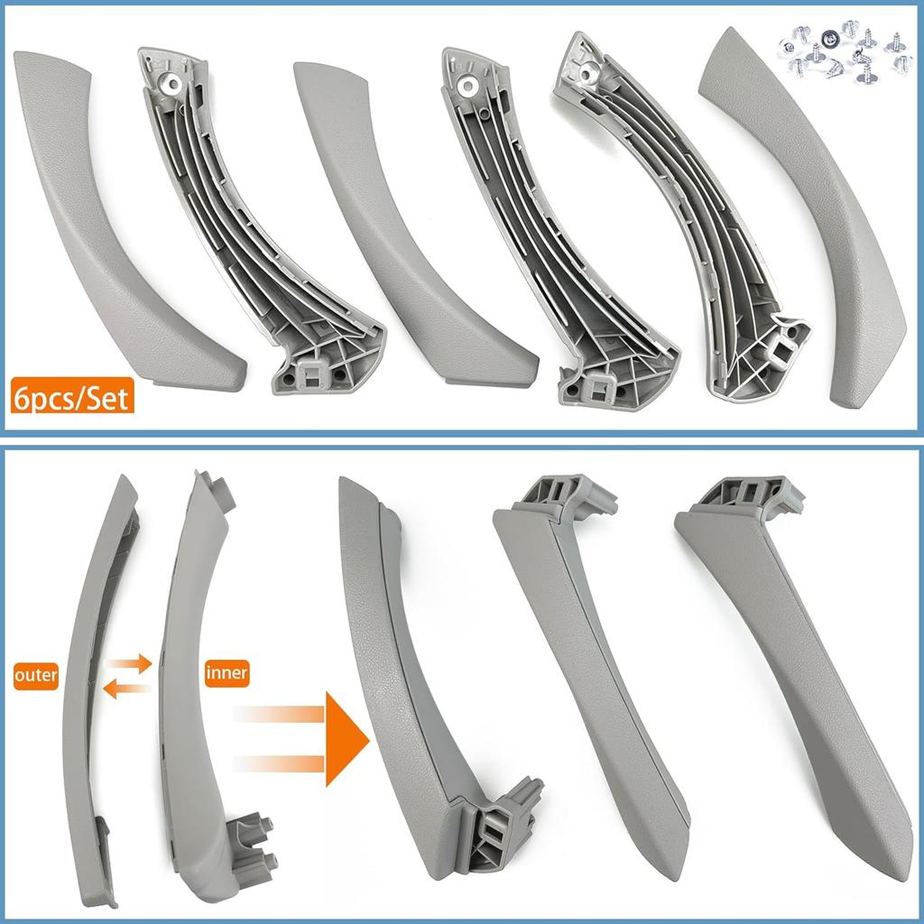 Car Door Handle Compatible With BMW 3 Series E90 E91 2006-2012 Interior Door Pull Handles Replace Cover Assembly For 323I 325I 328I 330I 335I (Gray)