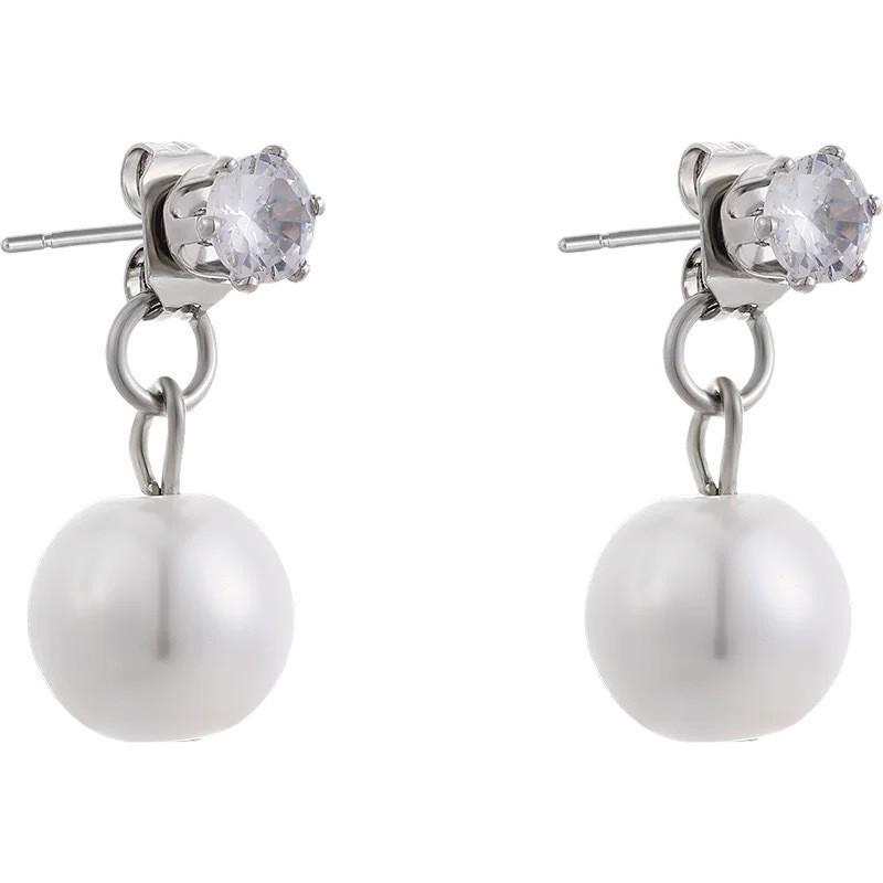Zhao Lusi Style Zirconia Pearl Stud Earrings - Elegant, Versatile French Design