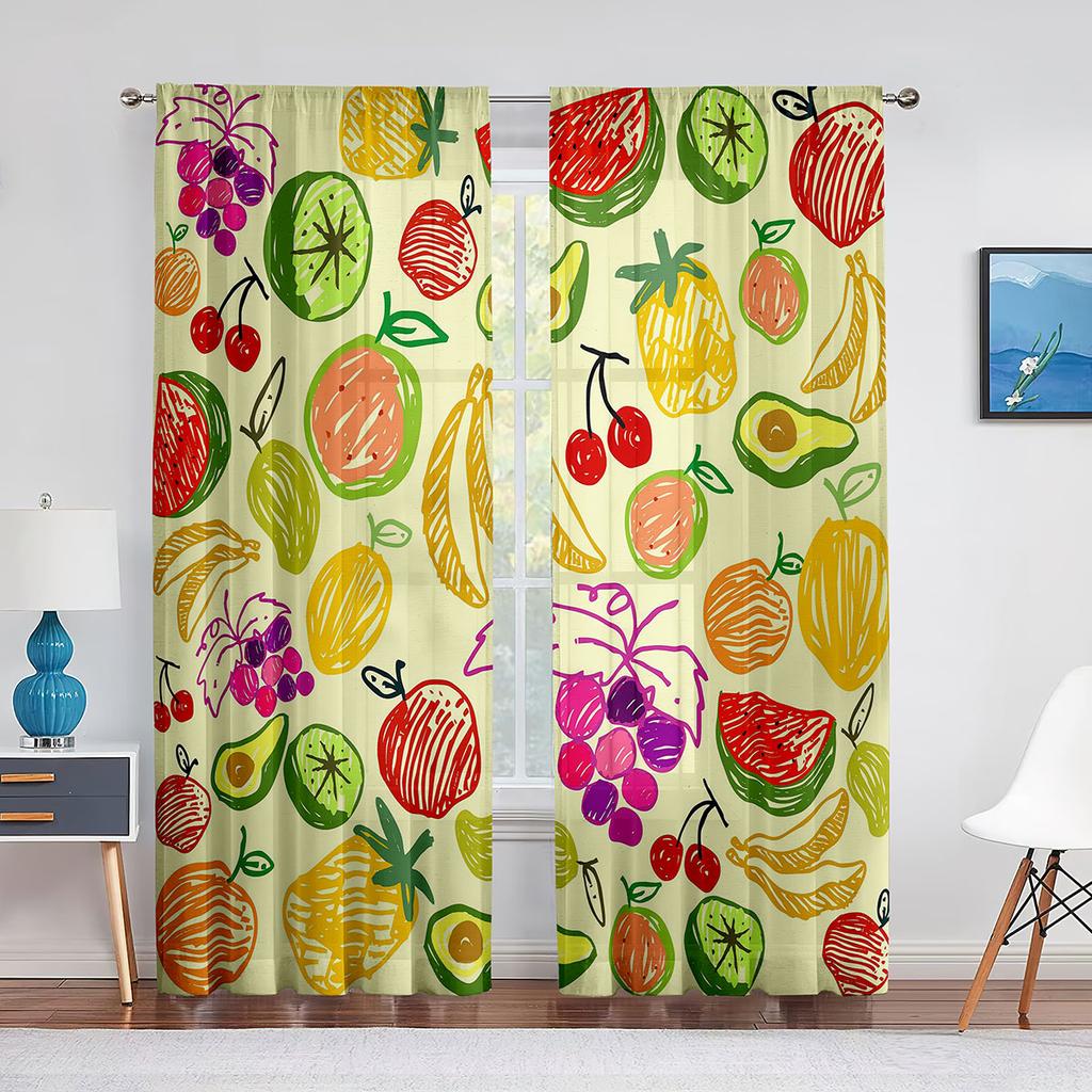 Cartoon Früchte Fenster Tüll Vorhänge für Wohnzimmer Kinderzimmer Küche Dekor Wassermelone Kiwi Ananas Transparenter Voile Vorhang