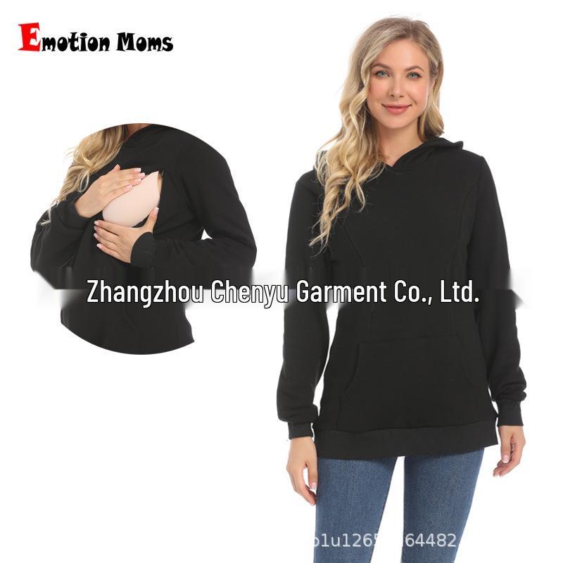 Maternity Winter Fashion: Trendy Fleece-Lined Breastfeeding Sweatshirt for Moms, Age-Reducing Solid Color Outerwear