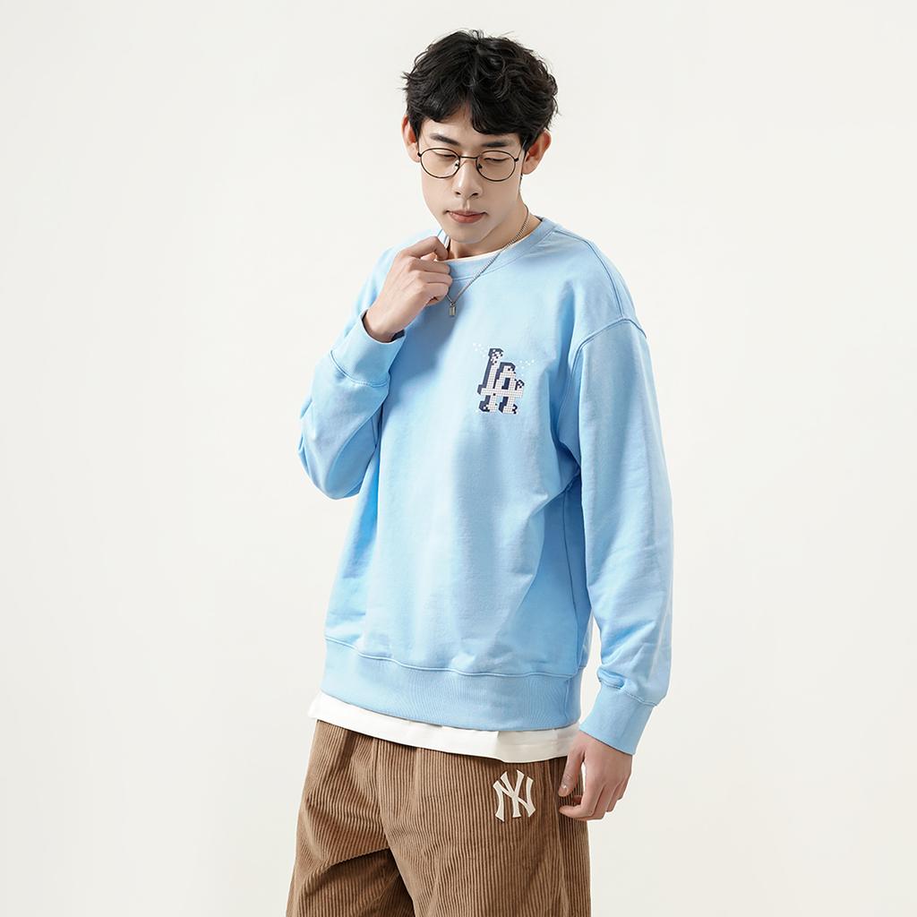 New MLB PLAY PIXEL OVERFIT Los Angeles Dodgers Sweatshirt Unisex Light Blue 3AMTP0121-07BLL