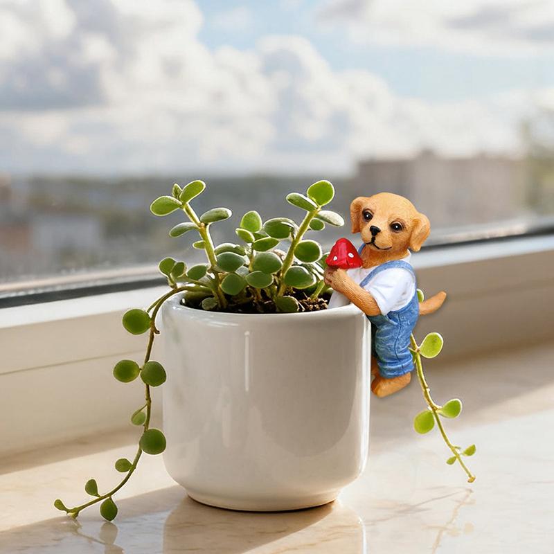 Cute Hanging Dog Figurine Flower Pot And Vase Hugger Resin Dog Bonsai Terrarium Edge Decor Planter Pot Hanger Garden Ornaments
