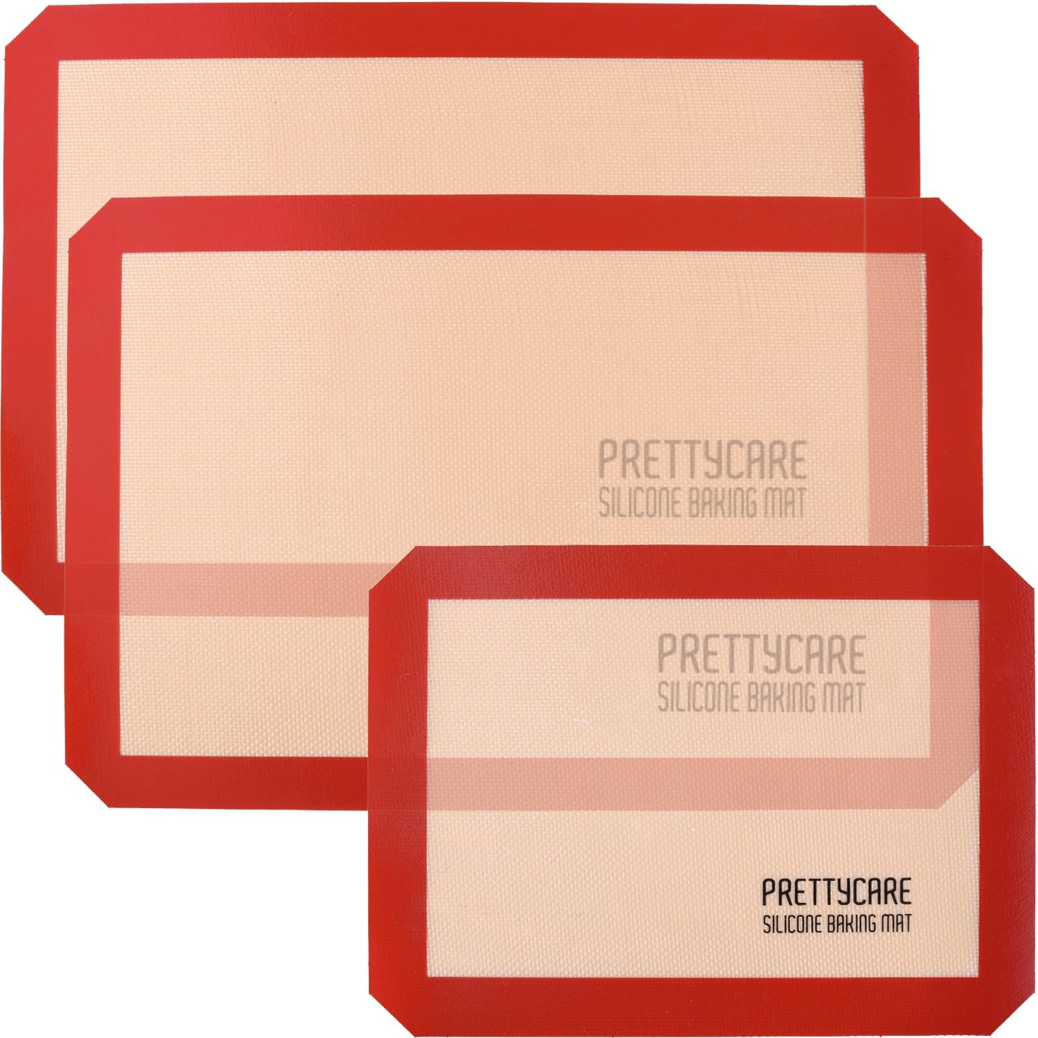 Silicone Baking Mat Set by PrettyCare (2 Half Sheet and 1 Quarter Sheet) Non Stick Cookie Baking Supplies for Bake Pans & Toaster Oven -