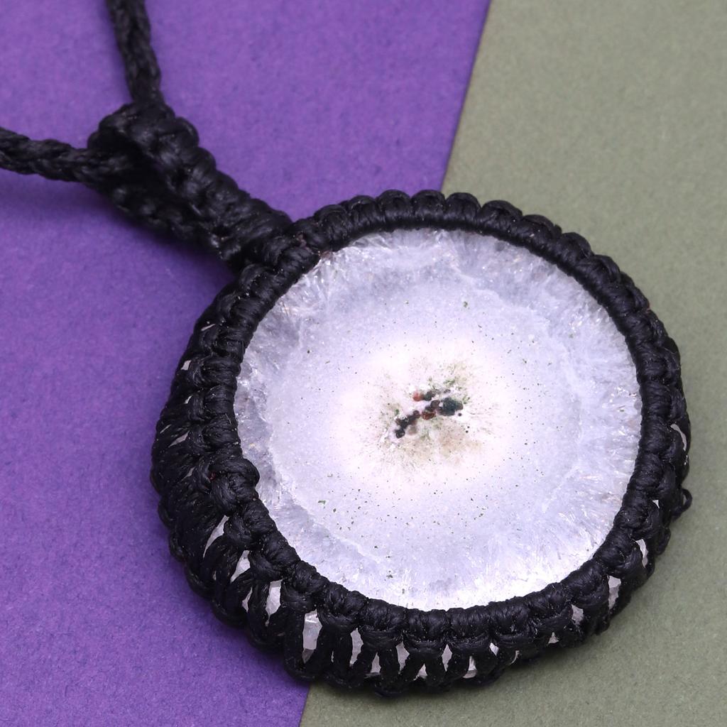 Silver Solar Drusy Gemstone Gift For Friend's Macrame Jewelry Pendant