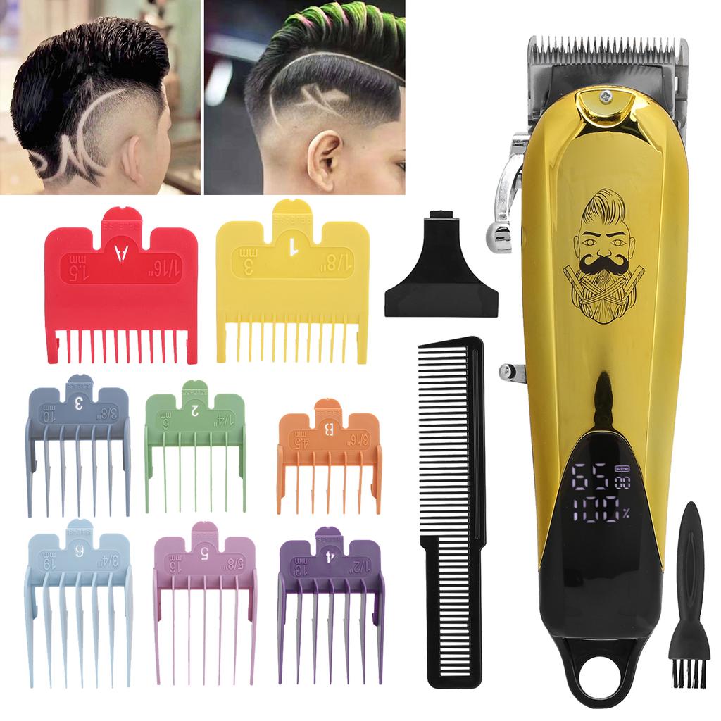 Vintage Oil Head Hair Clipper Men Electric Hair Trimmer with 8pcs Guide Comb Gold