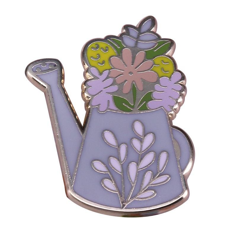 

Bright Watering Can Brooch Flower Leaves Art Badge Plant Gardening Pin Cute Jackets Bag Accessory небесно-голубой