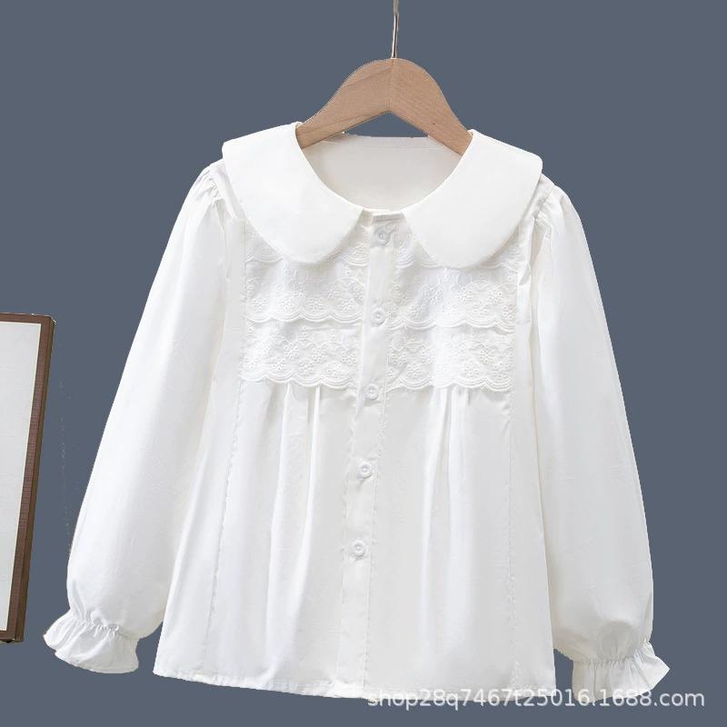 

Весна Осень Хлопок Девочки Блузки Рубашка Длинный Рукав Однотонный Белый Топы Детские Лацкан для Школьной Одежды Детские Топы 120