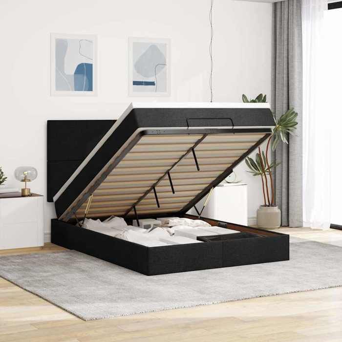 VidaXL Ottoman Bed Frame with Mattress Black 140x200 Cm Fabric, Bed Frame, Upholstered Bed Frame, Ottoman Bed Frame 3313929