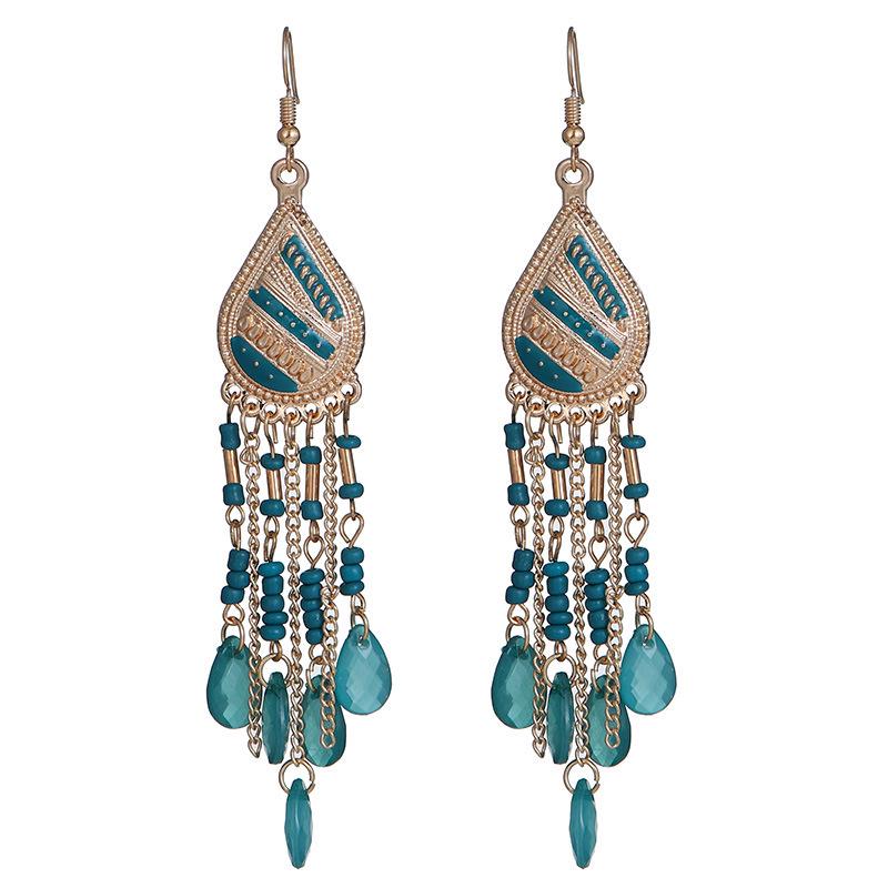 Bohemian Crystal Tassel Earrings - Ethnic Style, Slim Face, Exaggerated Design for Travel