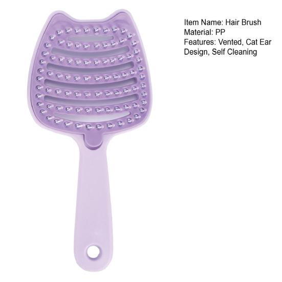 Cat Ear Self Cleaning Hair Brush for Women, Vented Hair Styling Brush for Faster Blow Drying, Detachable Curved Hair Detangler Brush