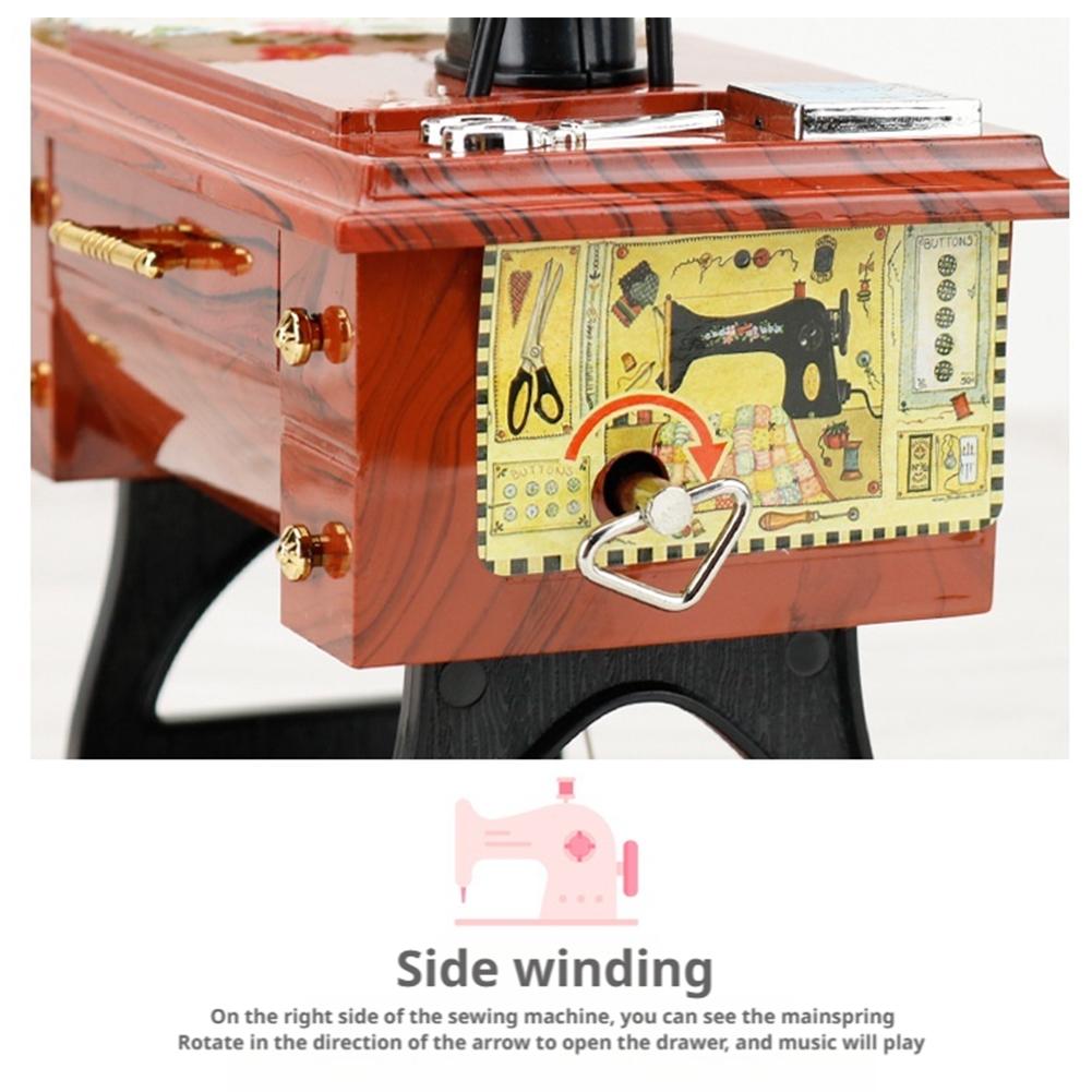 Vintage Sewing Machine Model Music Box Retro Mechanical Wind Up Musical Gift Creative Home Desk Art Ornament Collectible Craft